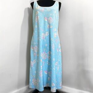 Vintage Cruz Sleep Dress Scoop Neck Baby Blue W Colorful Flowers V Back